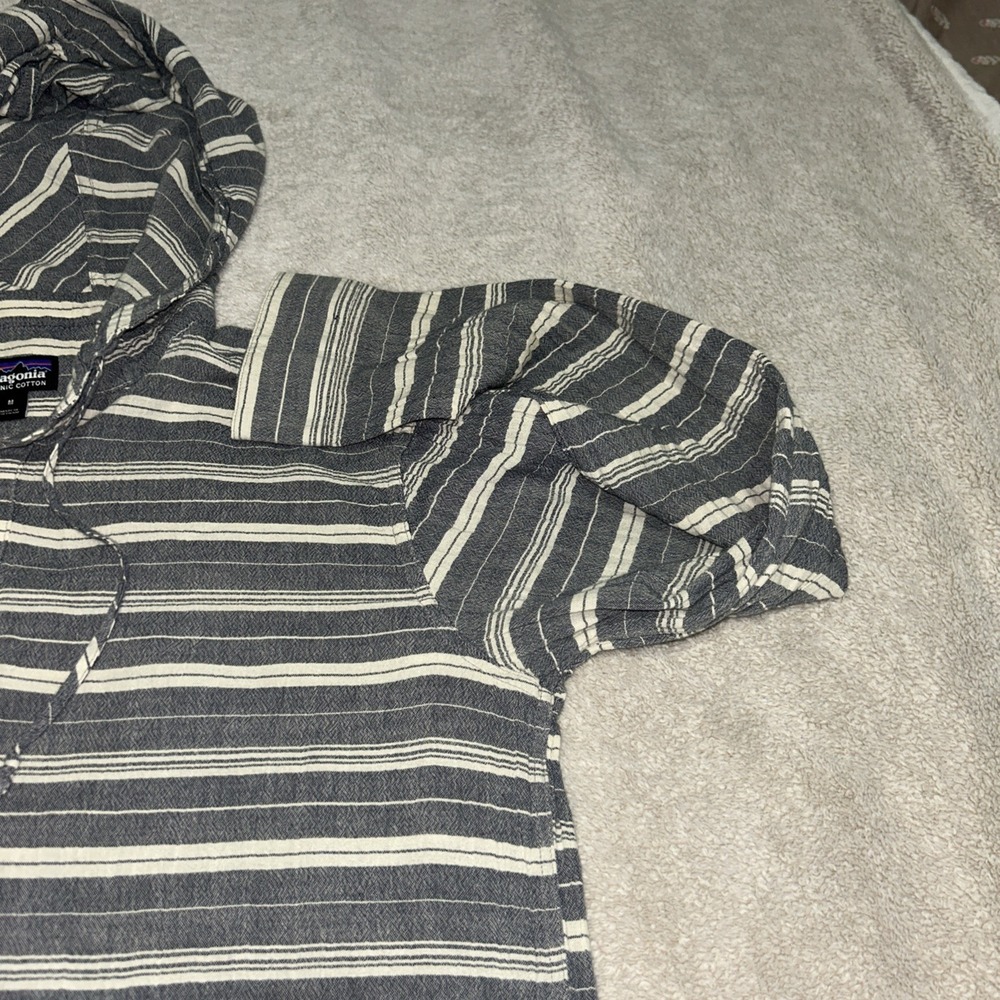 Patagonia Men's Medium Fjord Organic Cotton Hoodie Grey Striped Henley - Picture 6 of 10